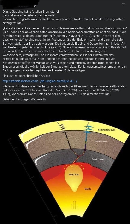 Fossile Brennstoffe sind keine erneuerbaren Energieträger Fossile Brennstoffe sind keine erneuerbaren Energieträger - Screenshot aus den sozialen Medien