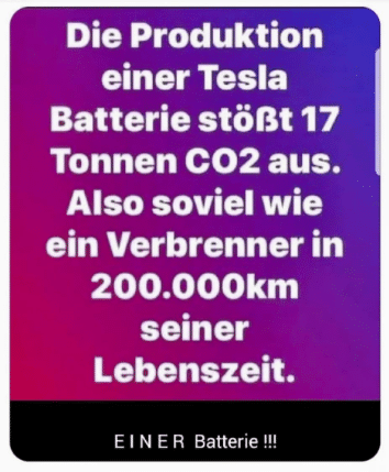 Die Zahlen sind falsch: Weniger CO₂-Emissionen bei der Herstellung einer Tesla-Batterie Die Zahlen sind falsch: Weniger CO₂-Emissionen bei der Herstellung einer Tesla-Batterie